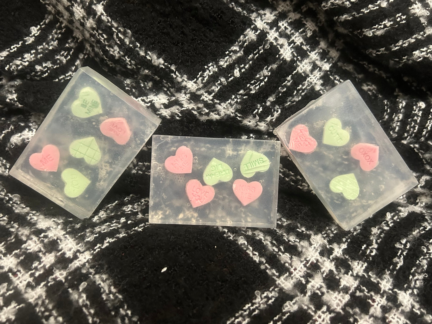 Clear Valentine soap bars ￼